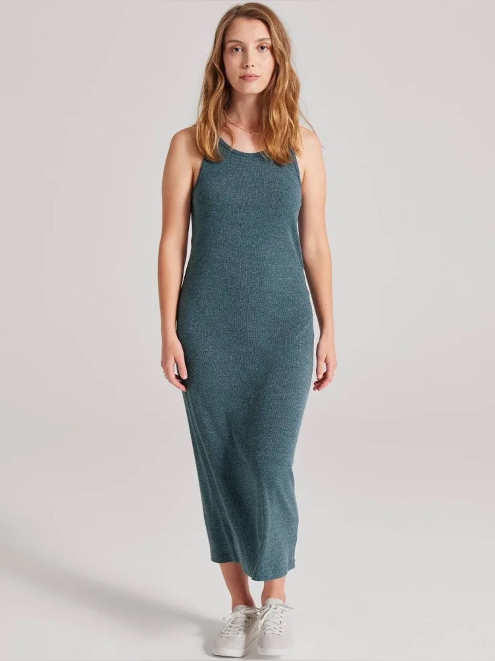 Allbirds Ribbed Tank Midi Dress – Heather Teal Grey – XS